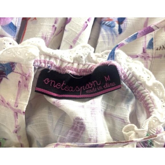 ONE TEASPOON Dress Size Medium Bird Pattern Lace Trim Tie Straps Sundress Mini - Picture 4 of 8